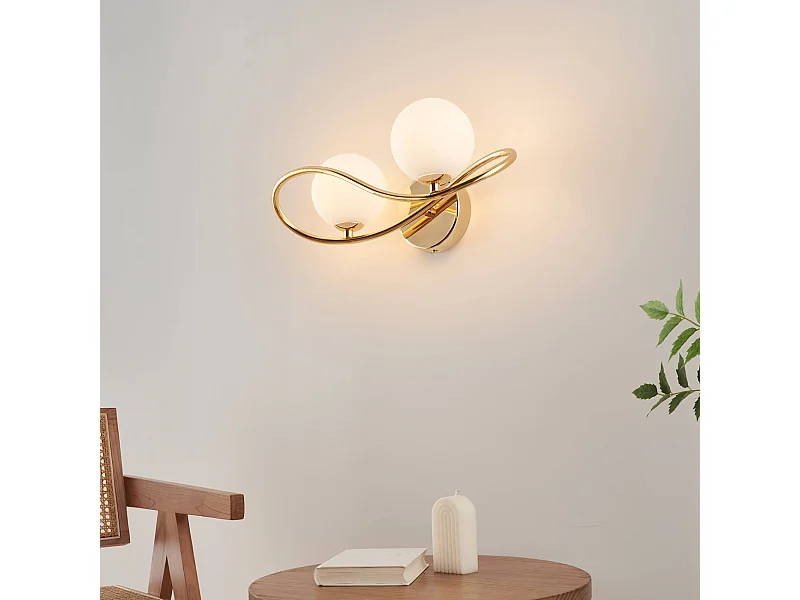 Applique murale dorée design double verre blanc - Novale