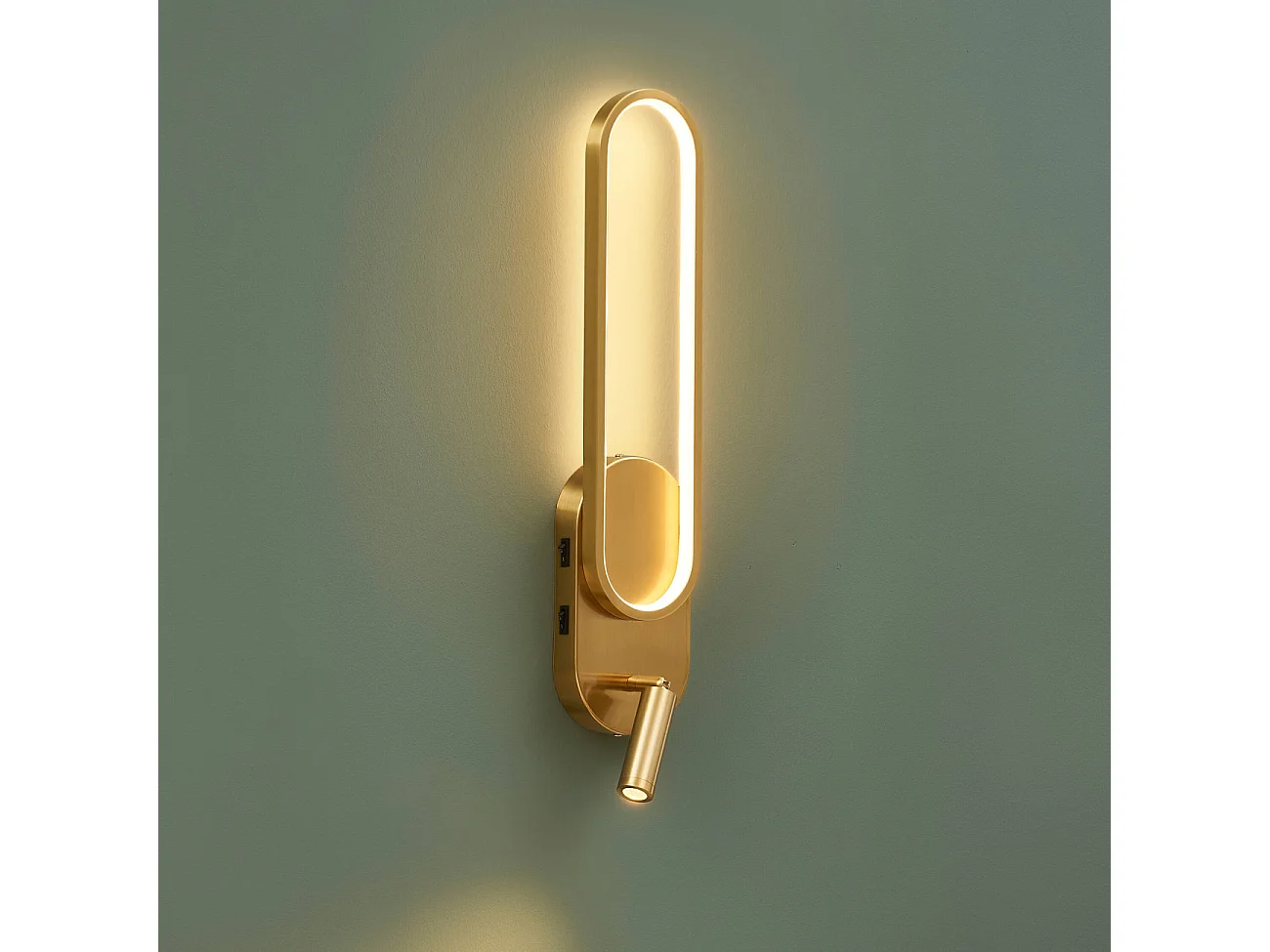 Applique liseuse LED intégrée finition laiton double interrupteur - Jena