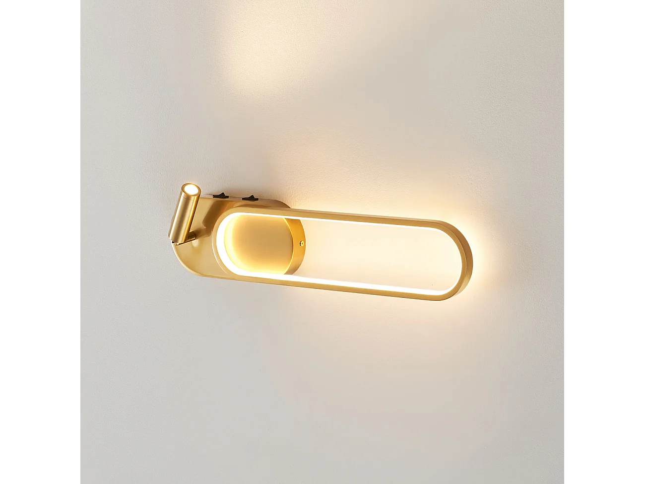 Applique liseuse LED intégrée finition laiton double interrupteur - Jena