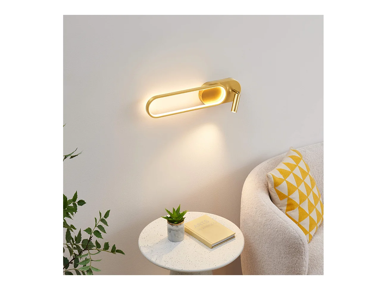 Applique liseuse LED intégrée finition laiton double interrupteur - Jena