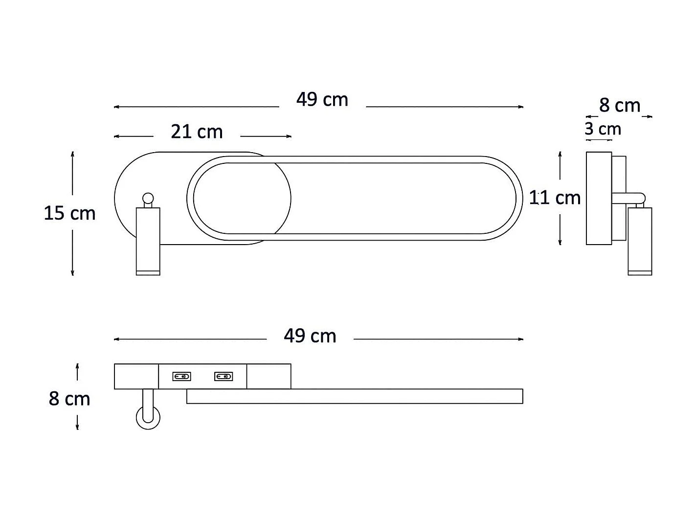 Applique liseuse LED intégrée finition laiton double interrupteur - Jena