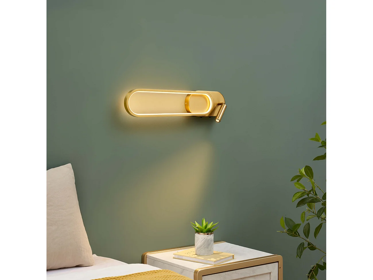 Applique liseuse LED intégrée finition laiton double interrupteur - Jena