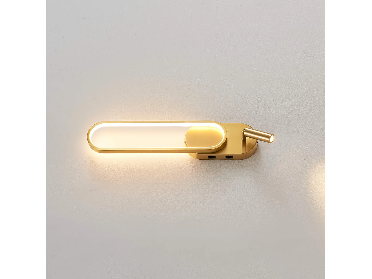 Applique liseuse LED intégrée finition laiton double interrupteur - Jena