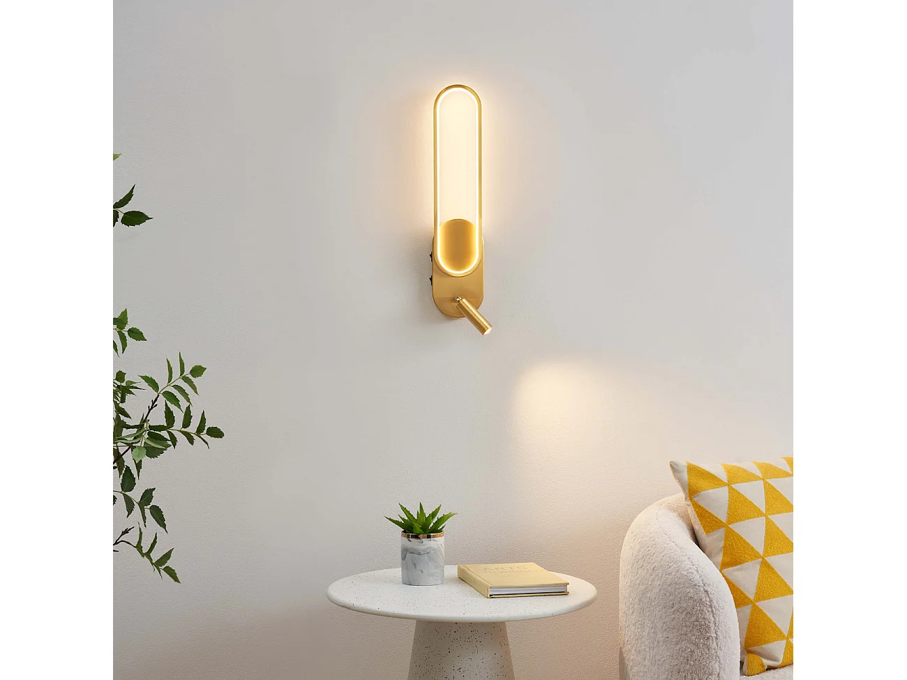 Applique liseuse LED intégrée finition laiton double interrupteur - Jena