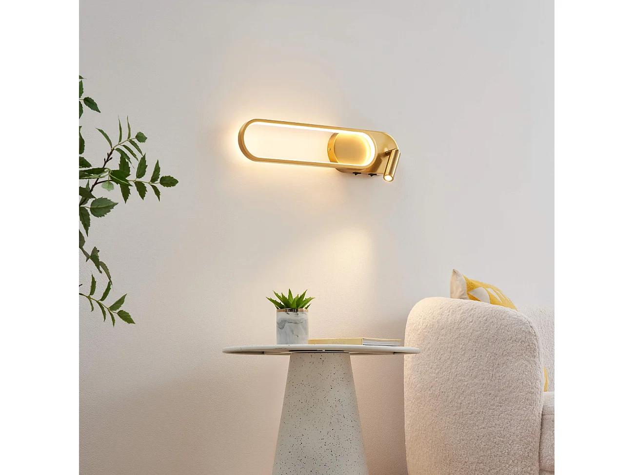 Applique liseuse LED intégrée finition laiton double interrupteur - Jena