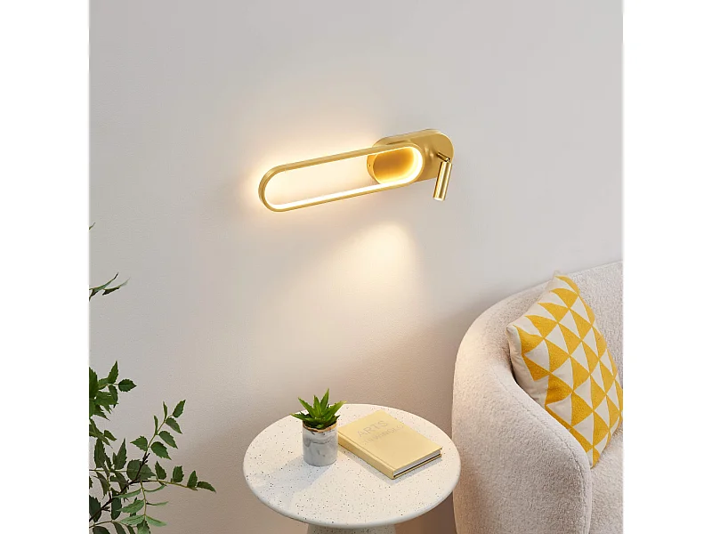 Applique liseuse LED intégrée finition laiton double interrupteur - Jena