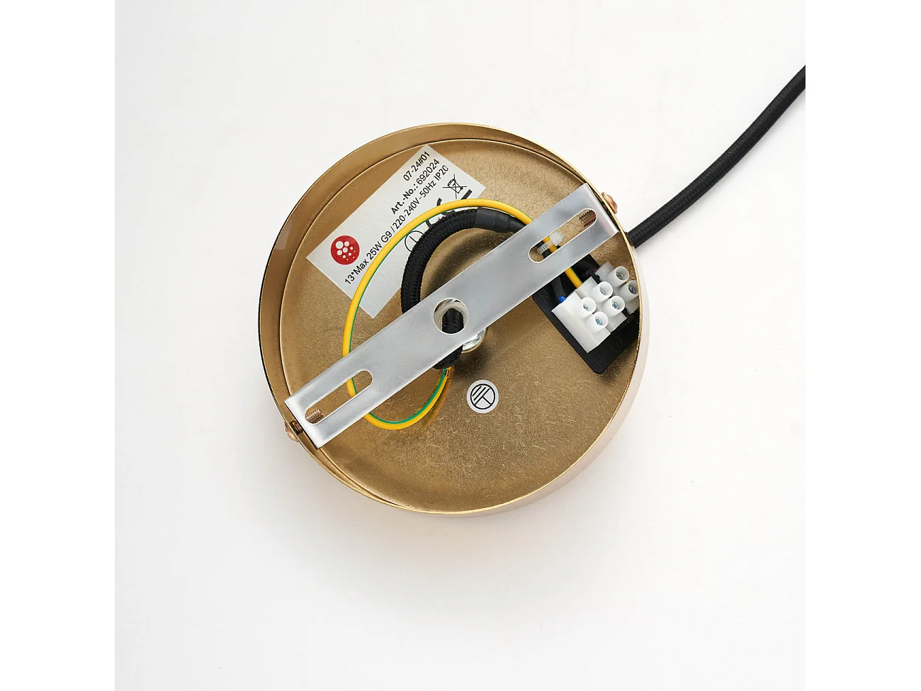 Applique dorée en verre avec câble et interrupteur - Robyn