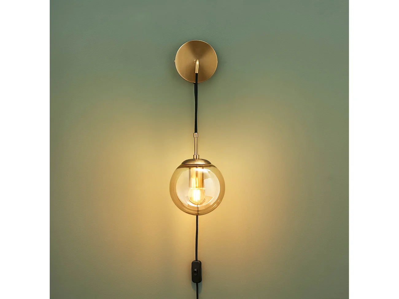 Applique dorée en verre avec câble et interrupteur - Robyn