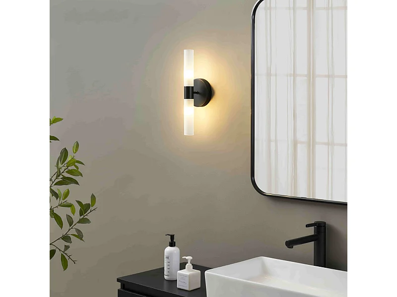 Applique noire avec double tube en verre blanc - Loreto
