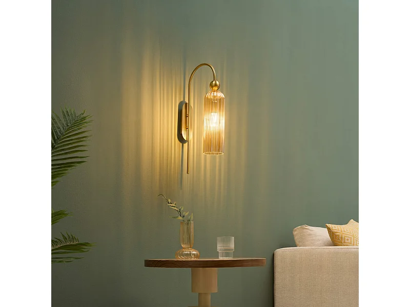 Applique cloche dorée verre ambré texturé - Leonora