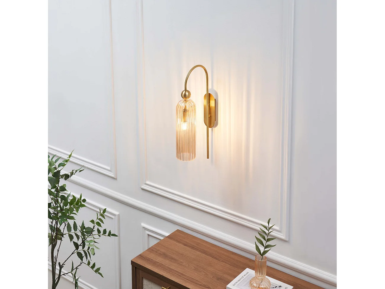 Applique cloche dorée verre ambré texturé - Leonora