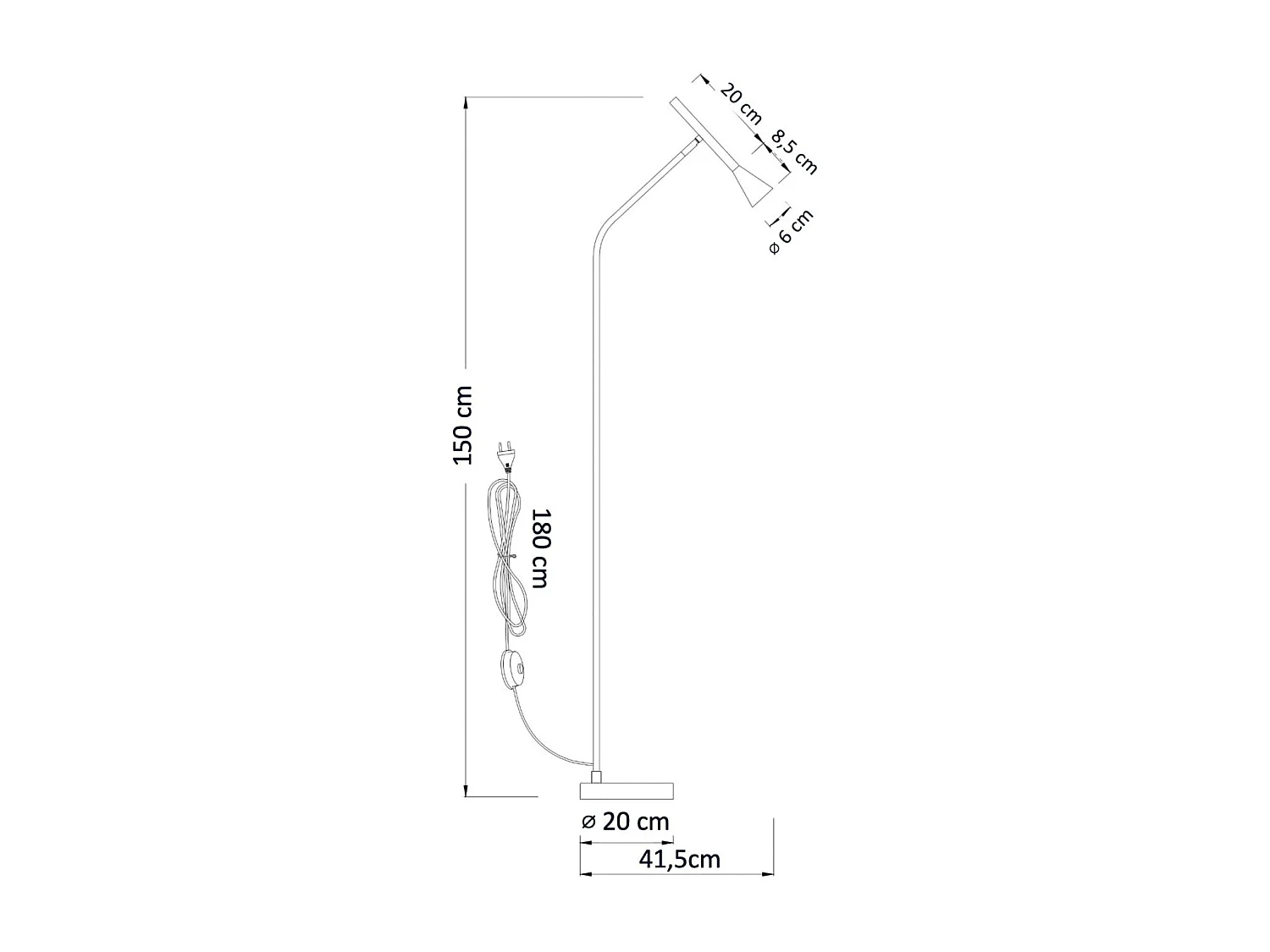 Lampadaire minimaliste grande liseuse noire 150 cm - Holen