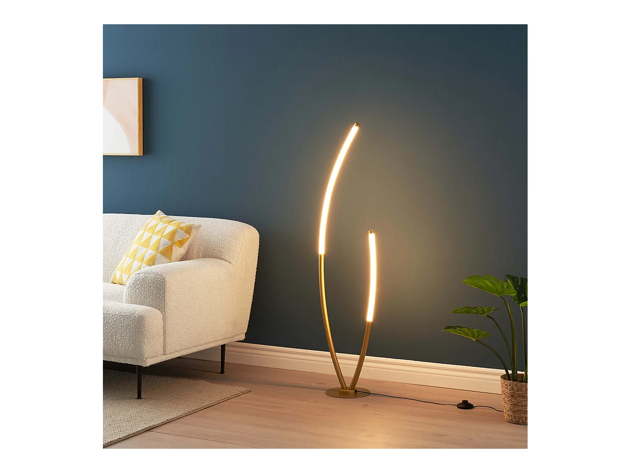 Lampadaire doré deux arcs ultra design LED dimmable - Moa