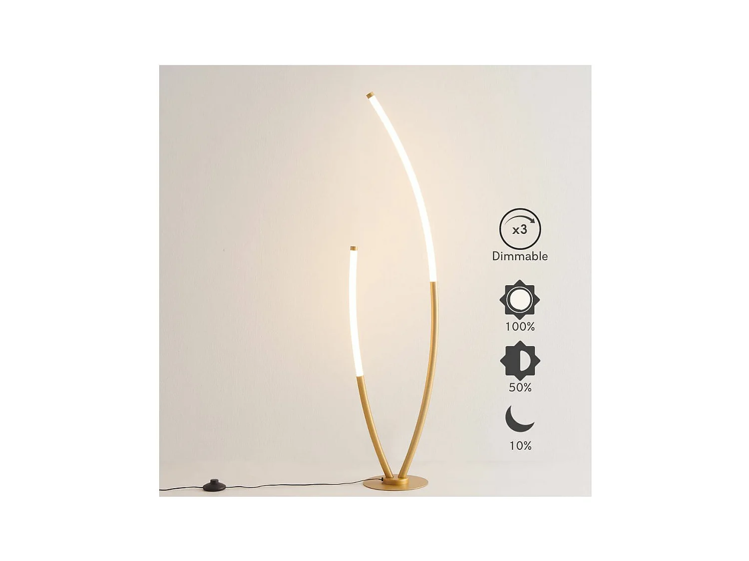 Lampadaire doré deux arcs ultra design LED dimmable - Moa
