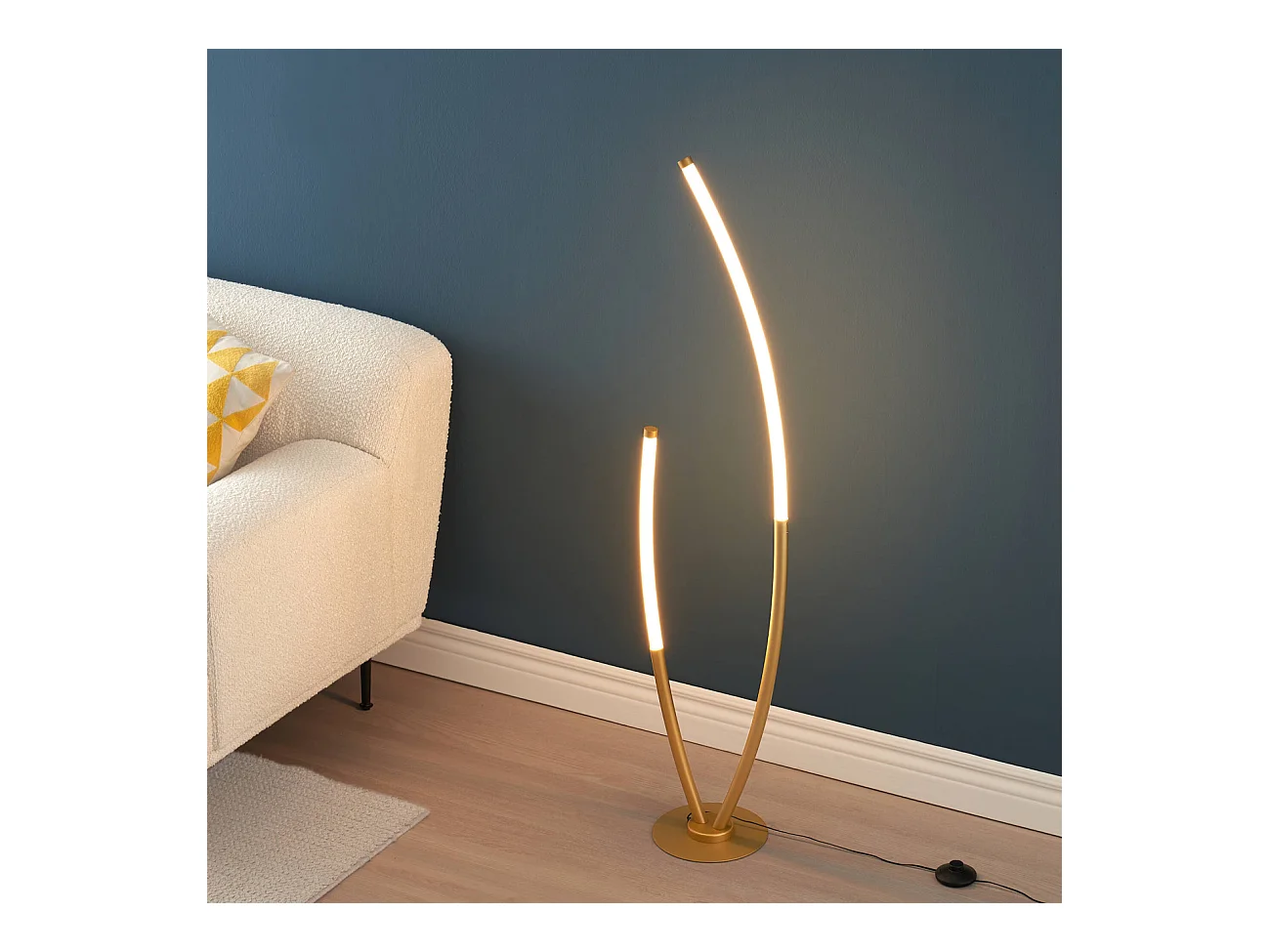 Lampadaire doré deux arcs ultra design LED dimmable - Moa