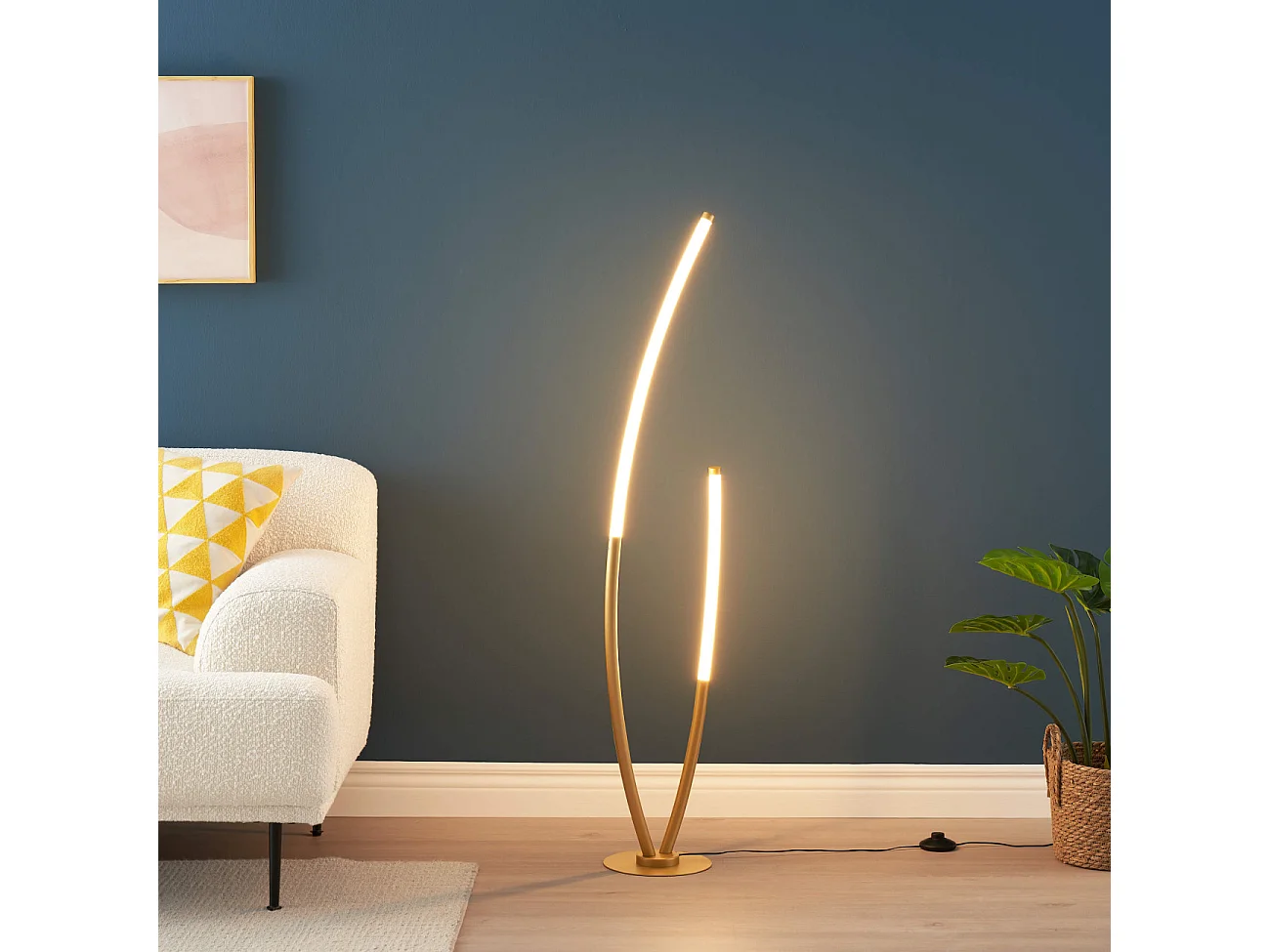 Lampadaire doré deux arcs ultra design LED dimmable - Moa