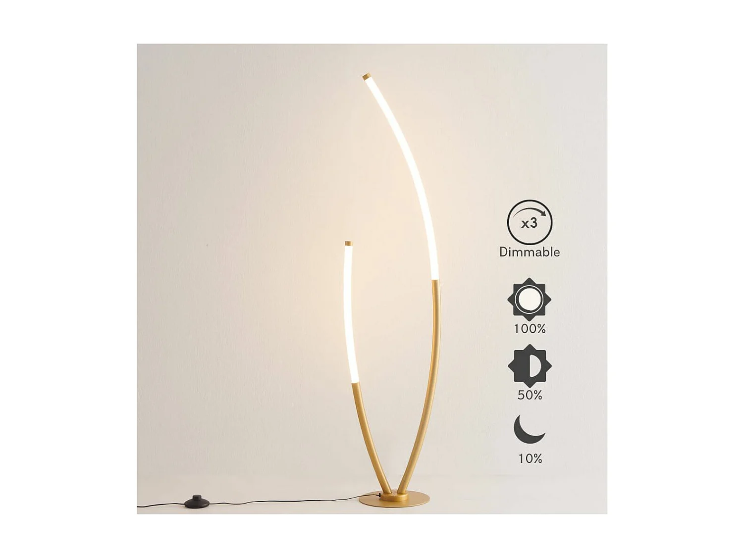 Lampadaire doré deux arcs ultra design LED dimmable - Moa