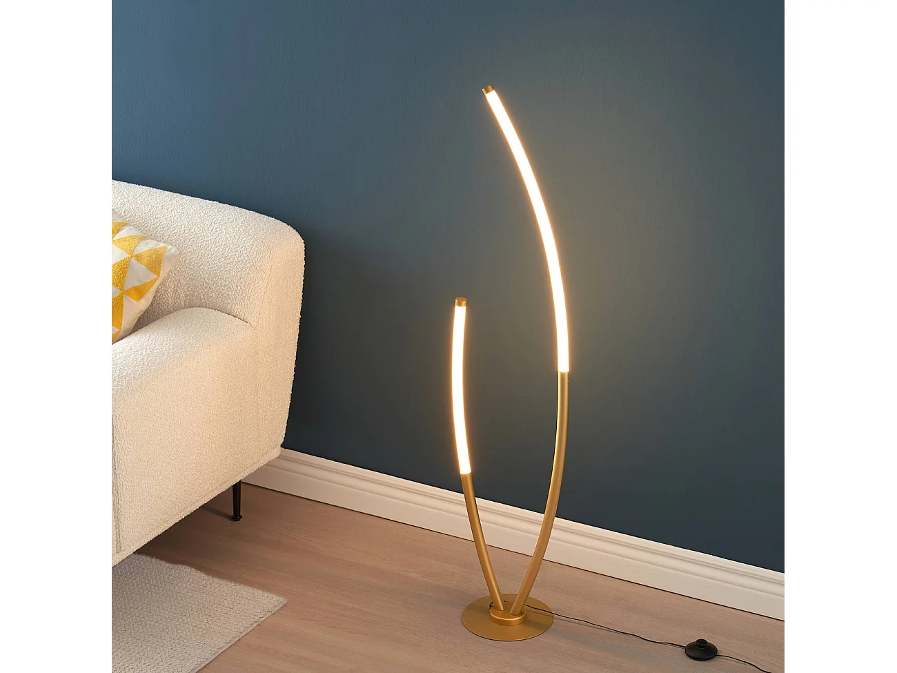 Lampadaire doré deux arcs ultra design LED dimmable - Moa