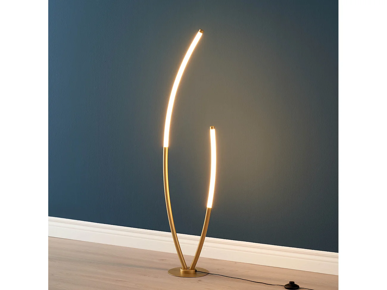 Lampadaire doré deux arcs ultra design LED dimmable - Moa