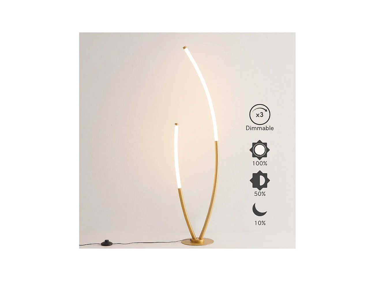 Lampadaire doré deux arcs ultra design LED dimmable - Moa