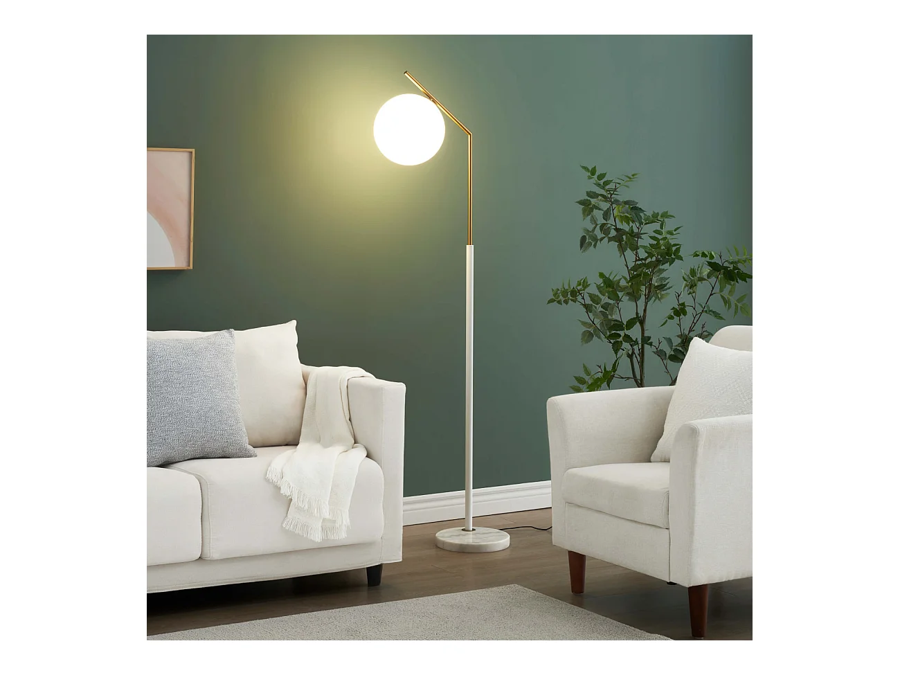 Lampadaire ultra epuré blanc et laiton - Molia