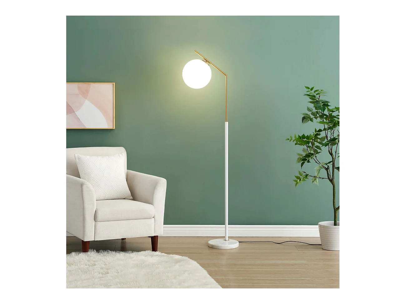 Lampadaire ultra epuré blanc et laiton - Molia