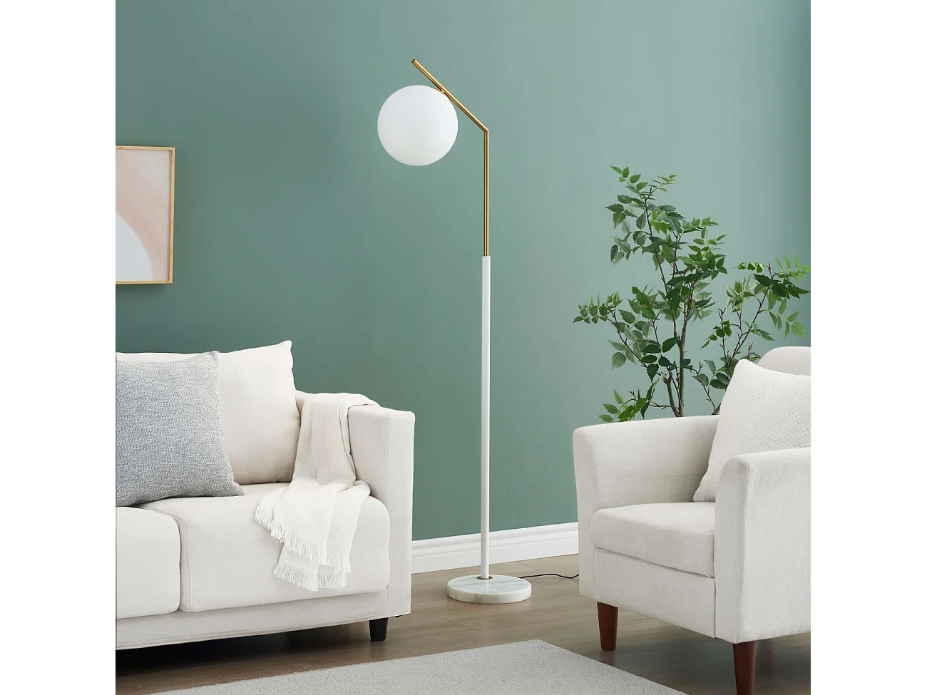 Lampadaire ultra epuré blanc et laiton - Molia