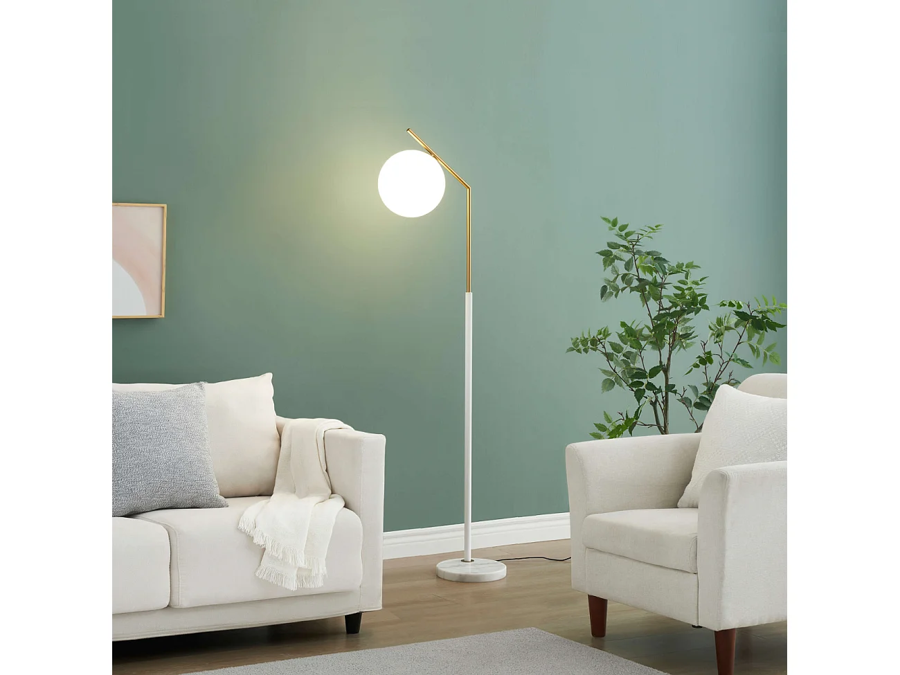 Lampadaire ultra epuré blanc et laiton - Molia