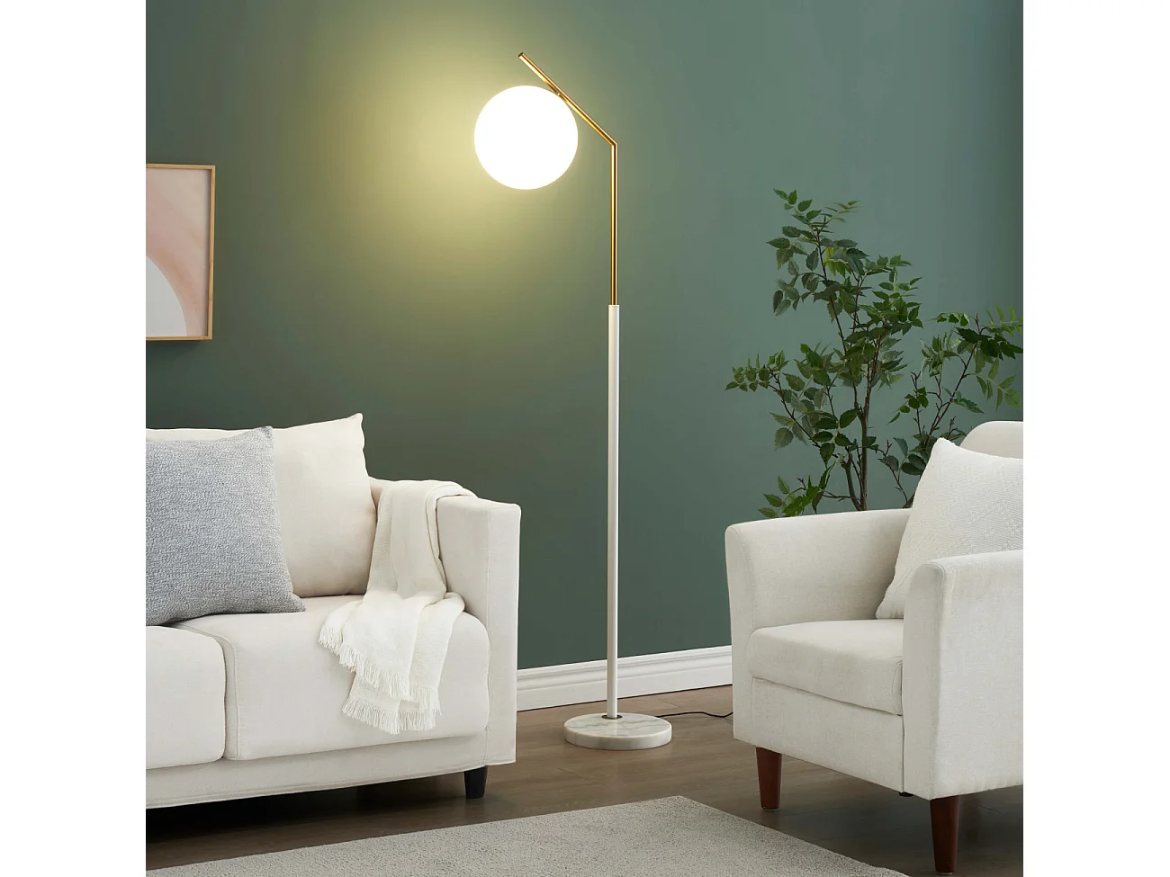 Lampadaire ultra epuré blanc et laiton - Molia