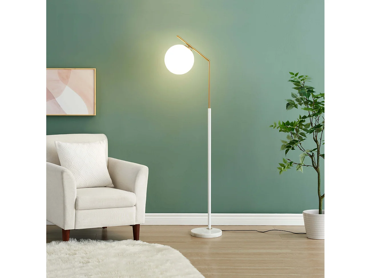 Lampadaire ultra epuré blanc et laiton - Molia