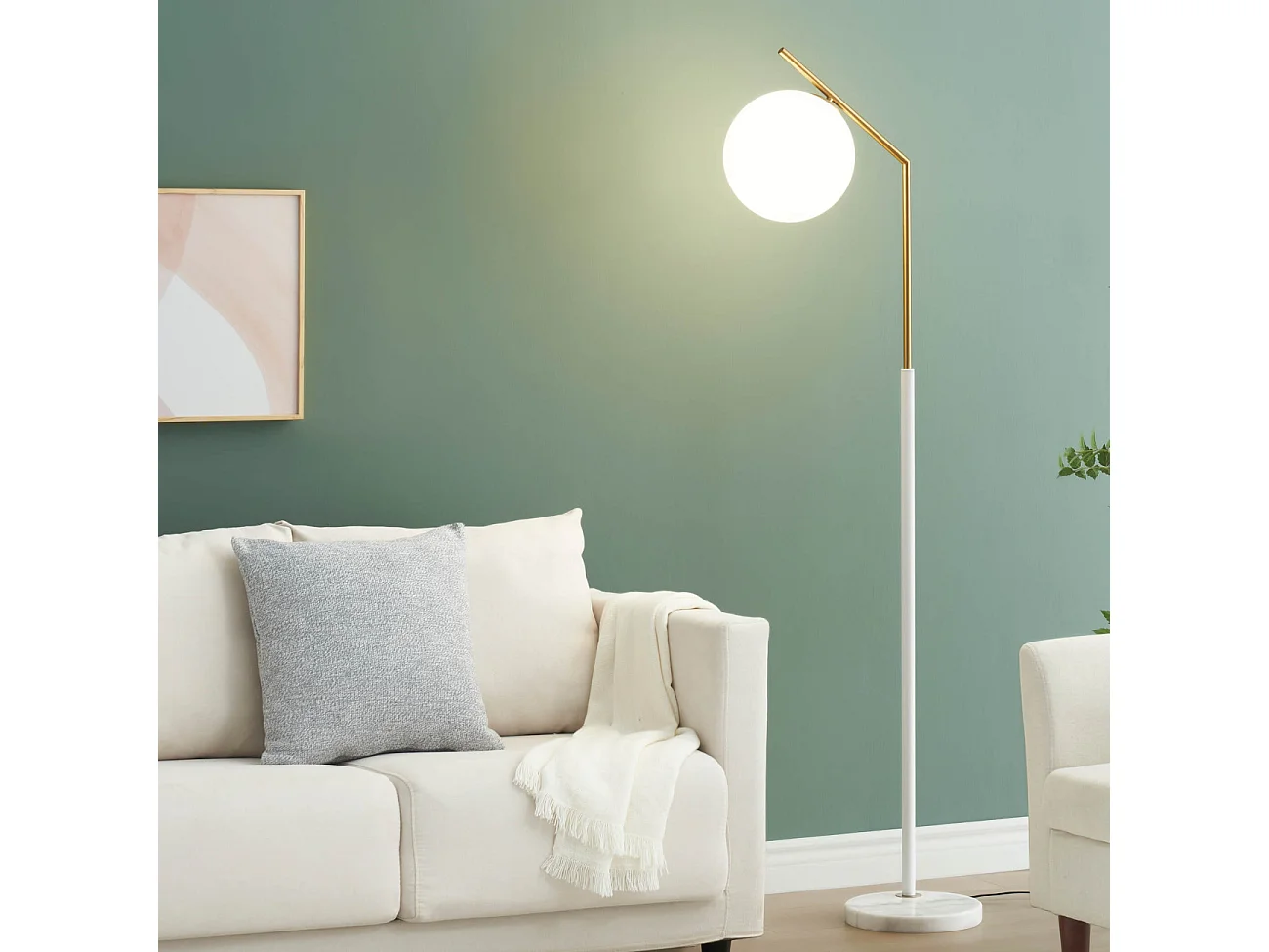 Lampadaire ultra epuré blanc et laiton - Molia