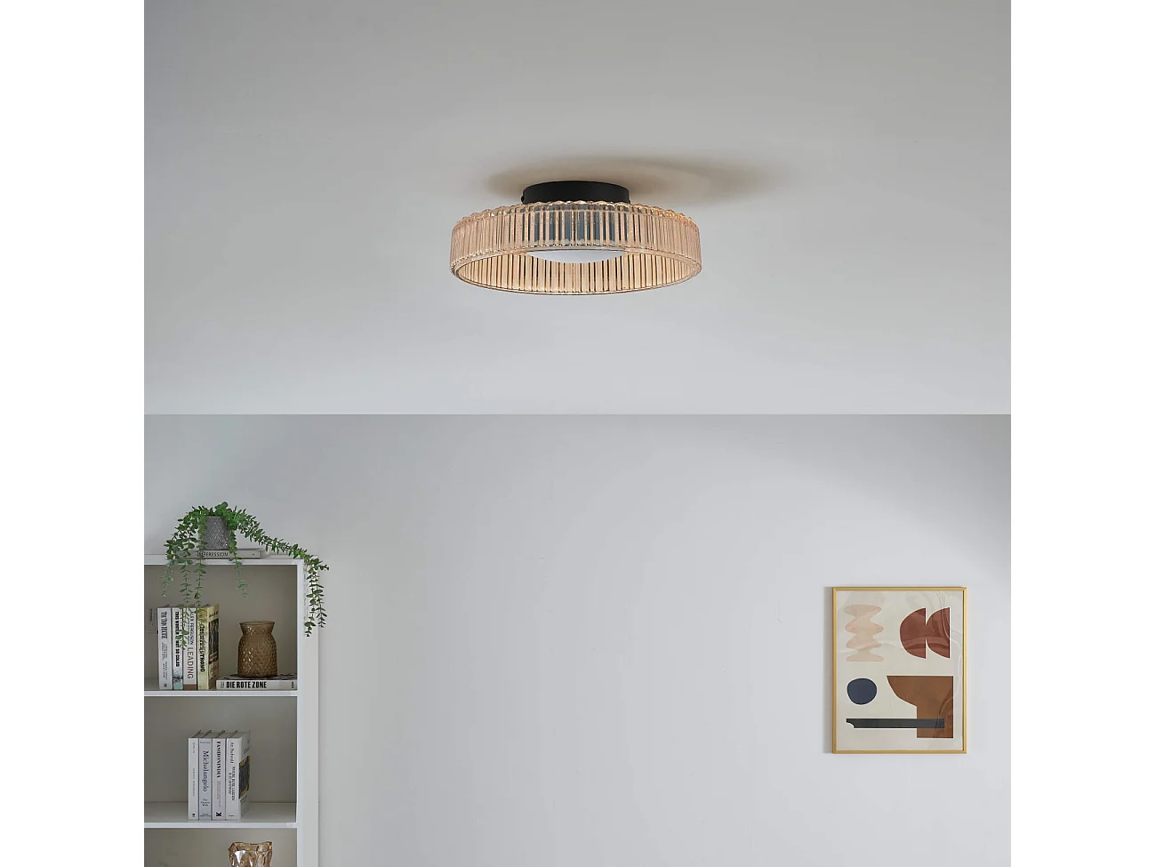 Plafonnier ou applique verre ambré et cannelé - Damian