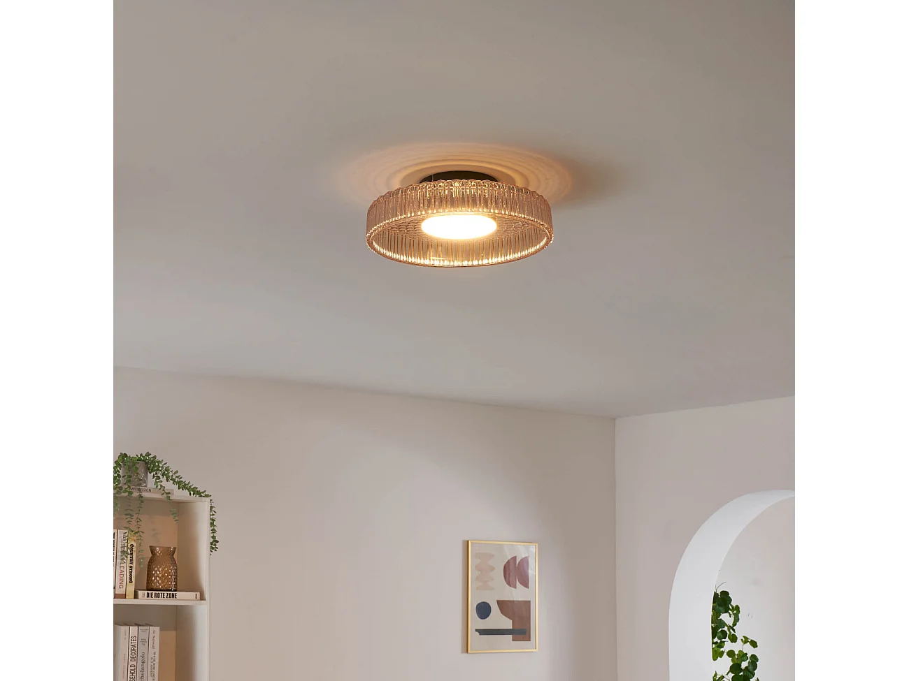 Plafonnier ou applique verre ambré et cannelé - Damian