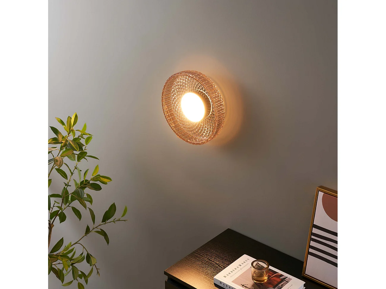 Plafonnier ou applique verre ambré et cannelé - Damian