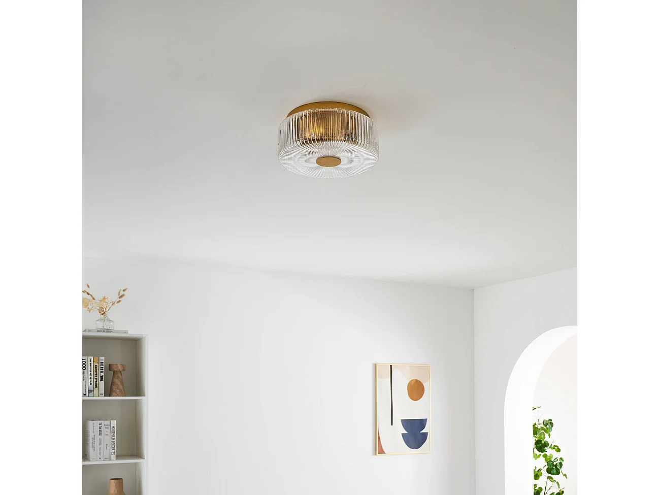 Petit plafonnier spot doré ou applique 30 cm avec verre texturé - Paolina