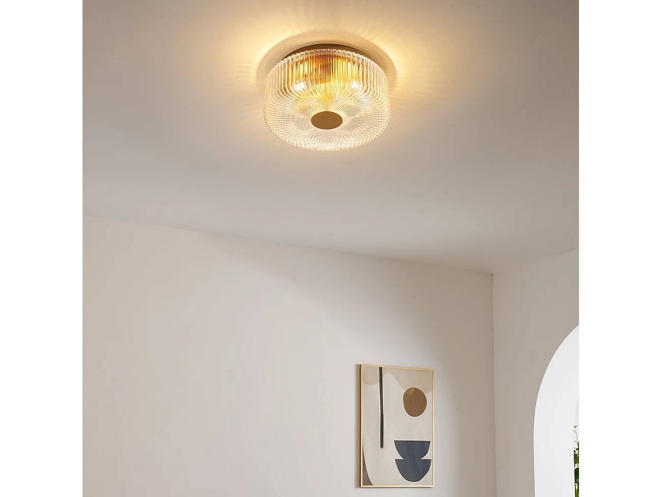 Petit plafonnier spot doré ou applique 30 cm avec verre texturé - Paolina