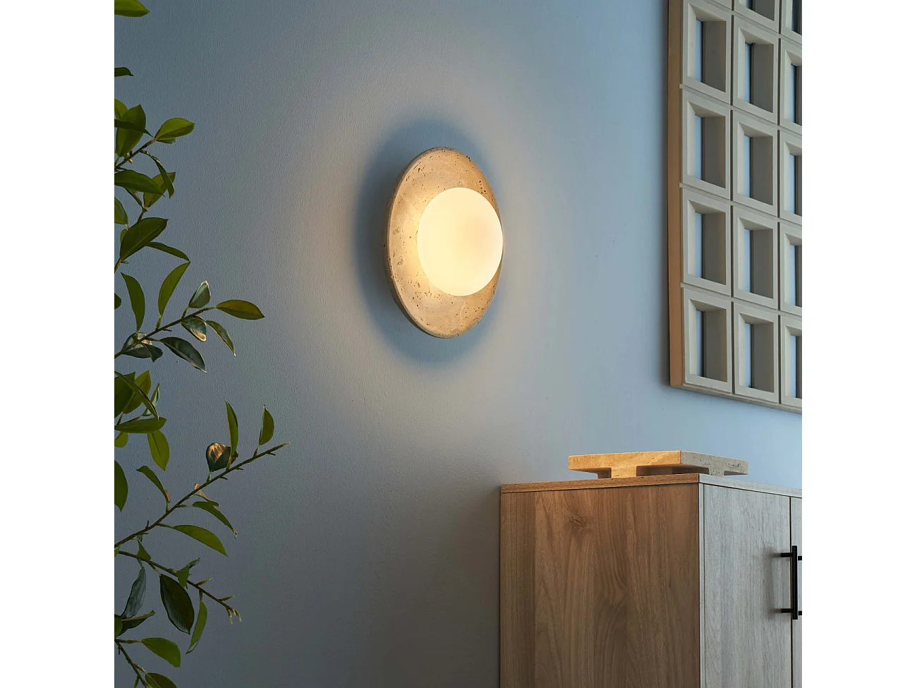 Plafonnier ou applique murale ronde pierre naturelle et verre - Jio