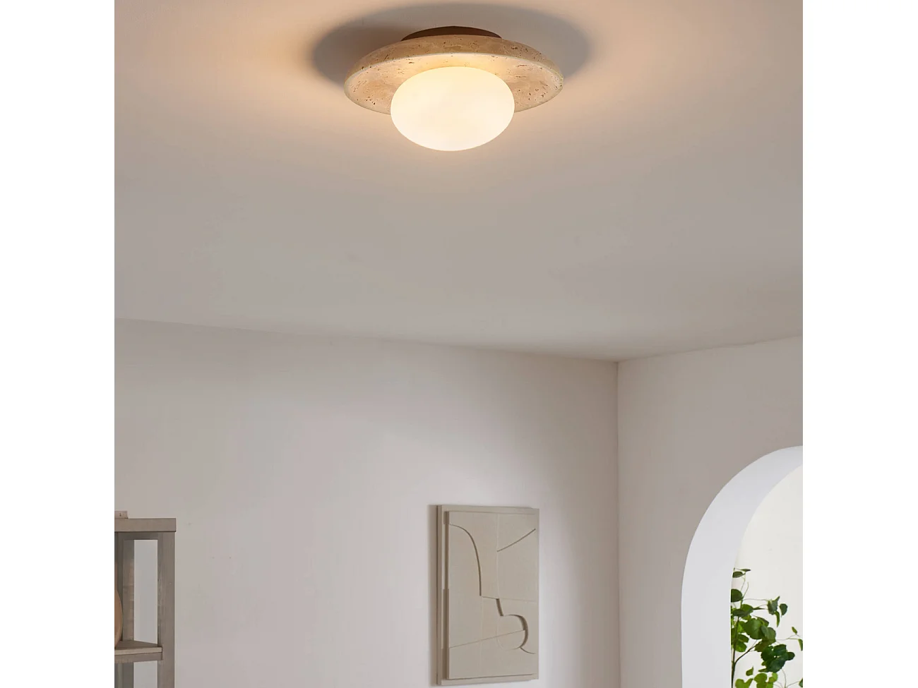 Plafonnier ou applique murale ronde pierre naturelle et verre - Jio