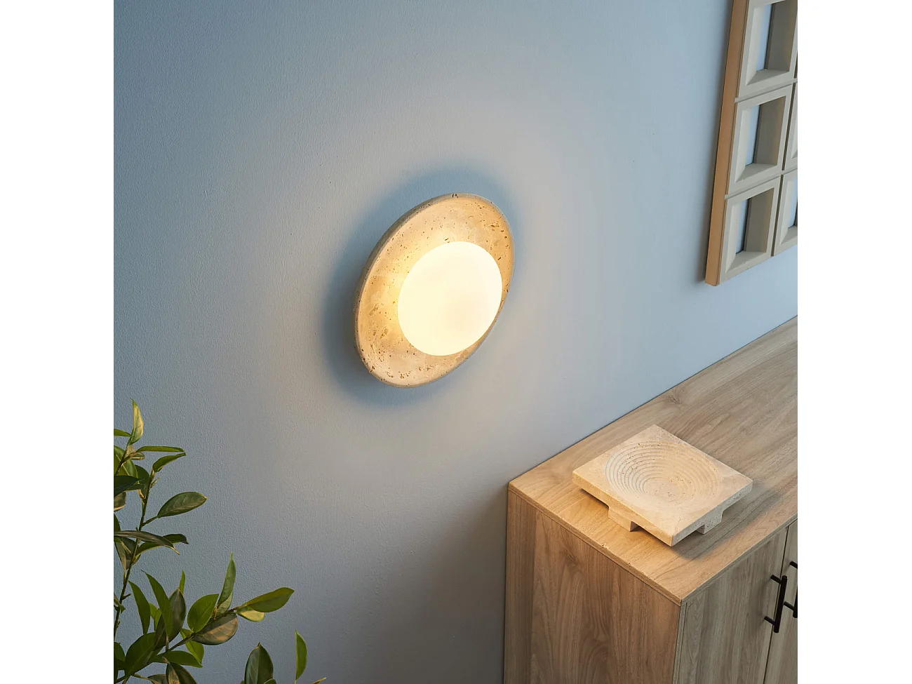 Plafonnier ou applique murale ronde pierre naturelle et verre - Jio