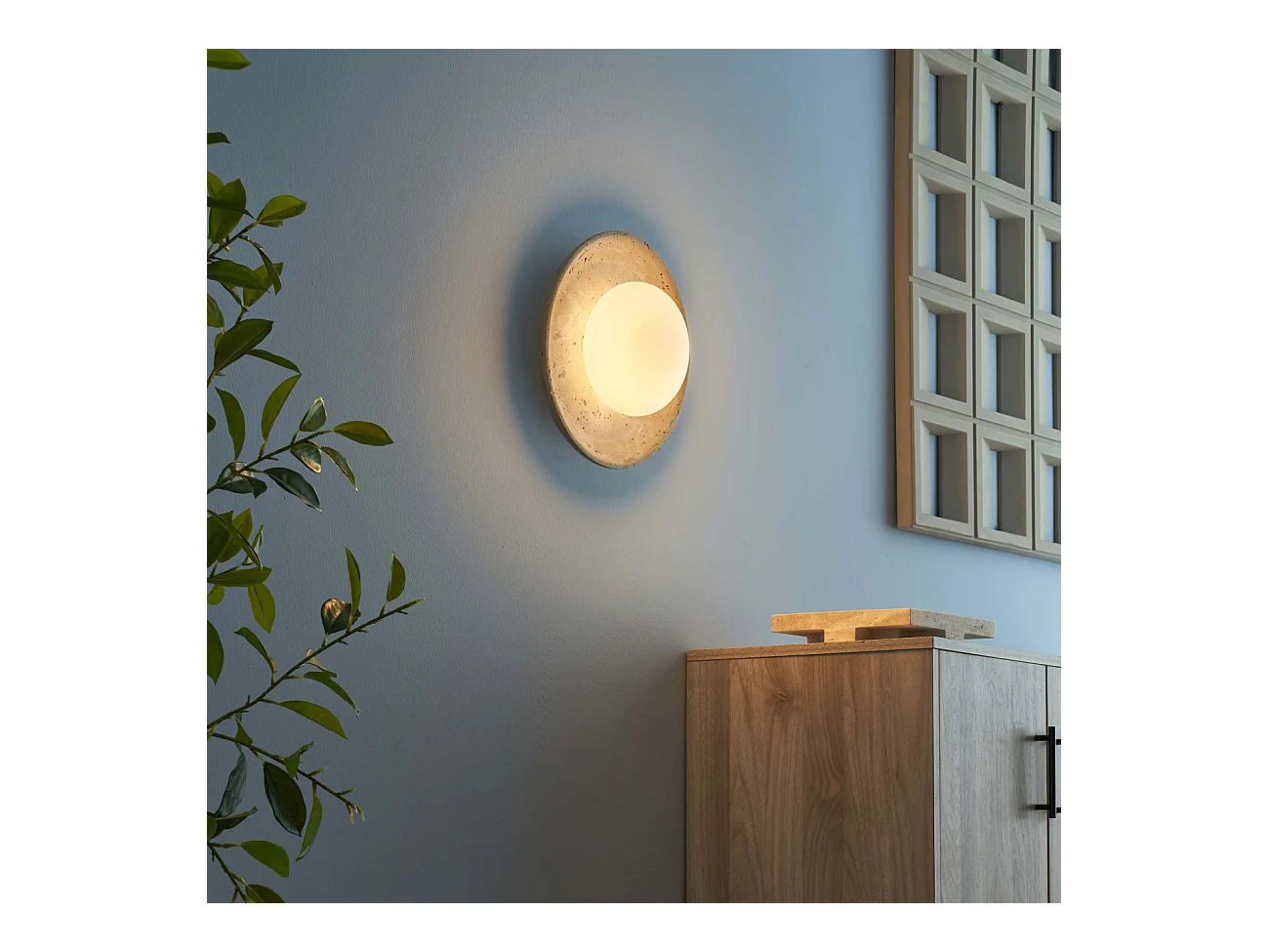Plafonnier ou applique murale ronde pierre naturelle et verre - Jio