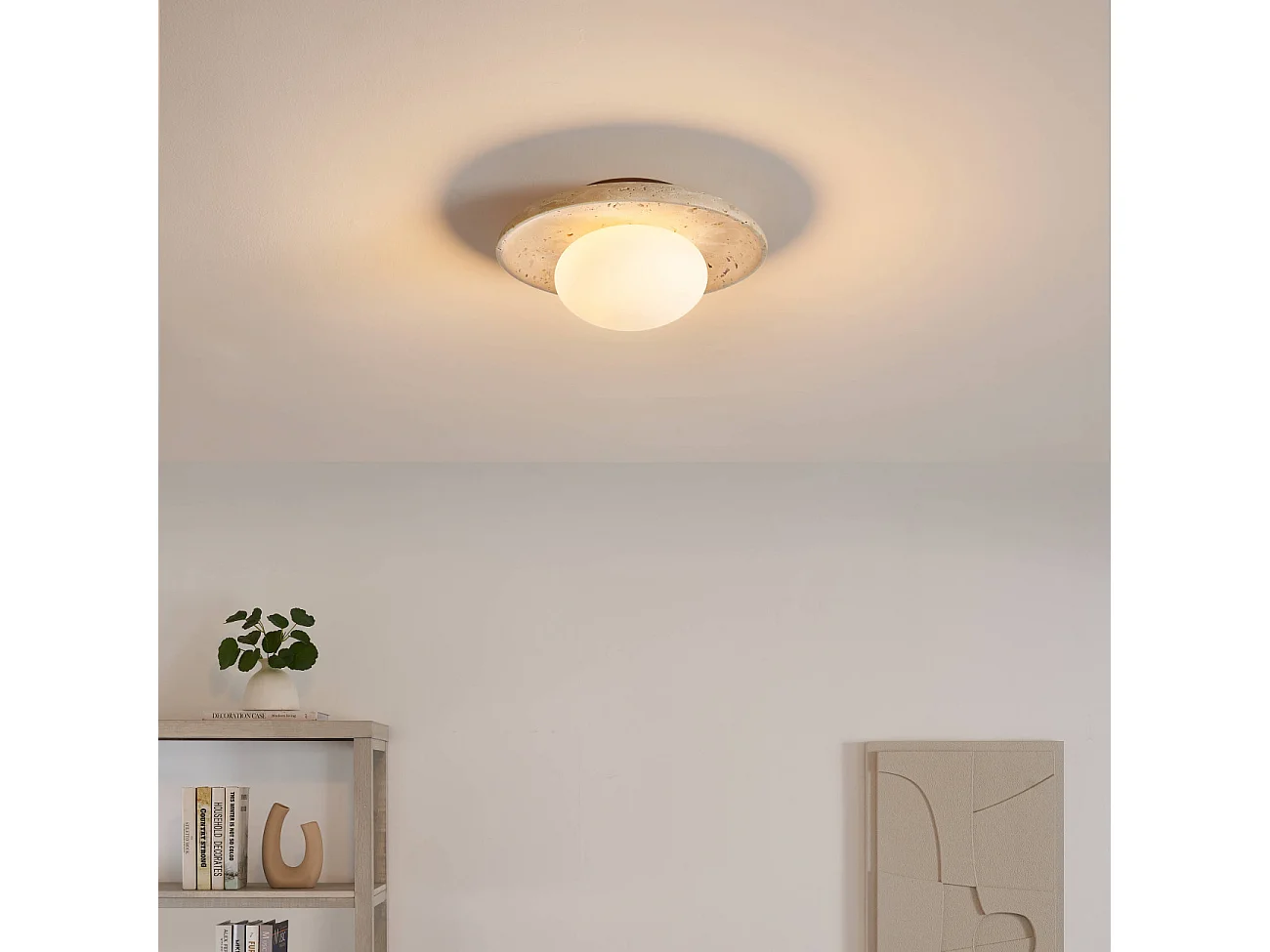 Plafonnier ou applique murale ronde pierre naturelle et verre - Jio