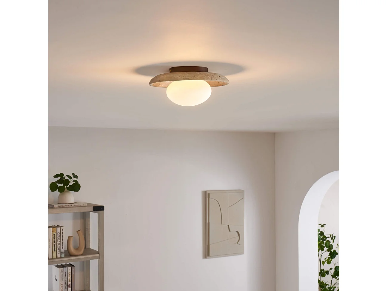 Plafonnier ou applique murale ronde pierre naturelle et verre - Jio