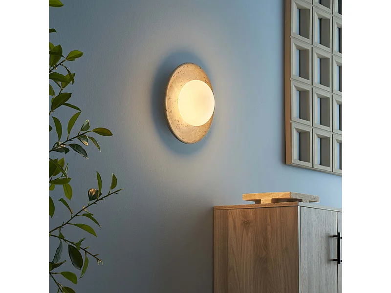 Plafonnier ou applique murale ronde pierre naturelle et verre - Jio