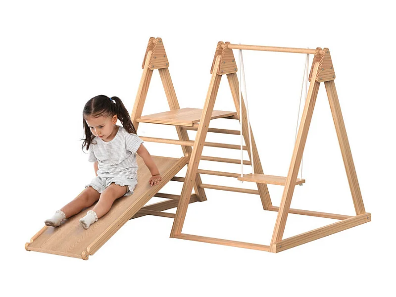 3-in-1 kinderspeelgoed - EN71 houten speelgoed - klimstructuur, schommel en glijbaan - 123.5x113x114cm