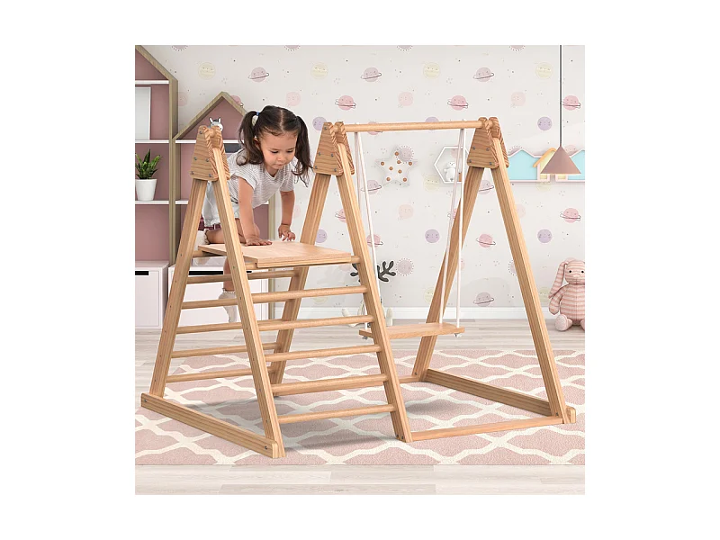 3-in-1 kinderspeelgoed - EN71 houten speelgoed - klimstructuur, schommel en glijbaan - 123.5x113x114cm