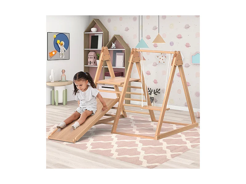3-in-1 kinderspeelgoed - EN71 houten speelgoed - klimstructuur, schommel en glijbaan - 123.5x113x114cm