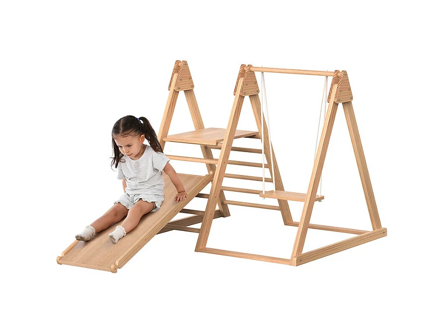 Juguete infantil 3 en 1 - juguete de madera EN71 - estructura de escalada, columpio y tobogán - 123.5x113x114cm