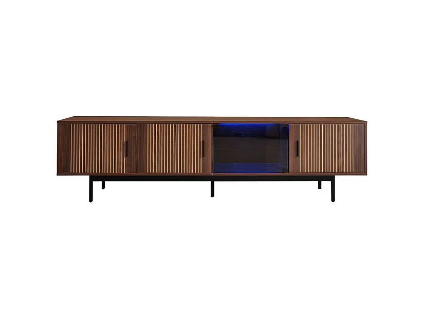 Meuble TV 200cm - avec LED et porte en verre - MDF et panneau de particules - Naturel