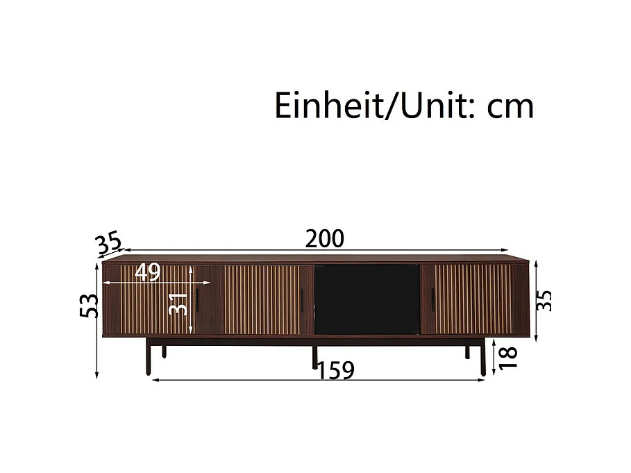 Meuble TV 200cm - avec LED et porte en verre - MDF et panneau de particules - Naturel