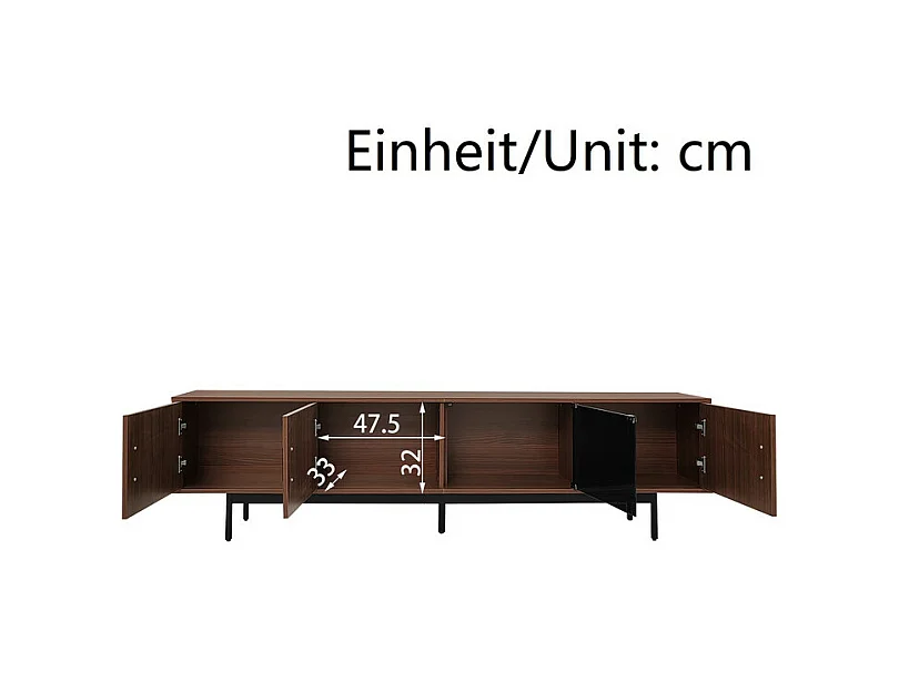 Meuble TV 200cm - avec LED et porte en verre - MDF et panneau de particules - Naturel